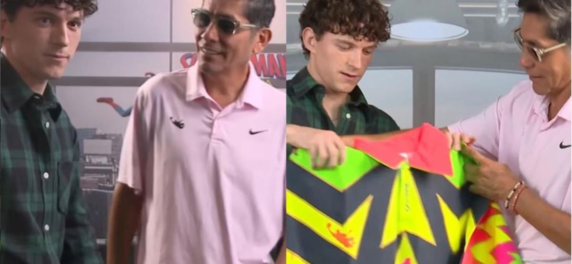 Jorge-Campos-regala-su-iconico-sueter-a-Tom-Holland-durante-la-promocion-de-Spider-Man