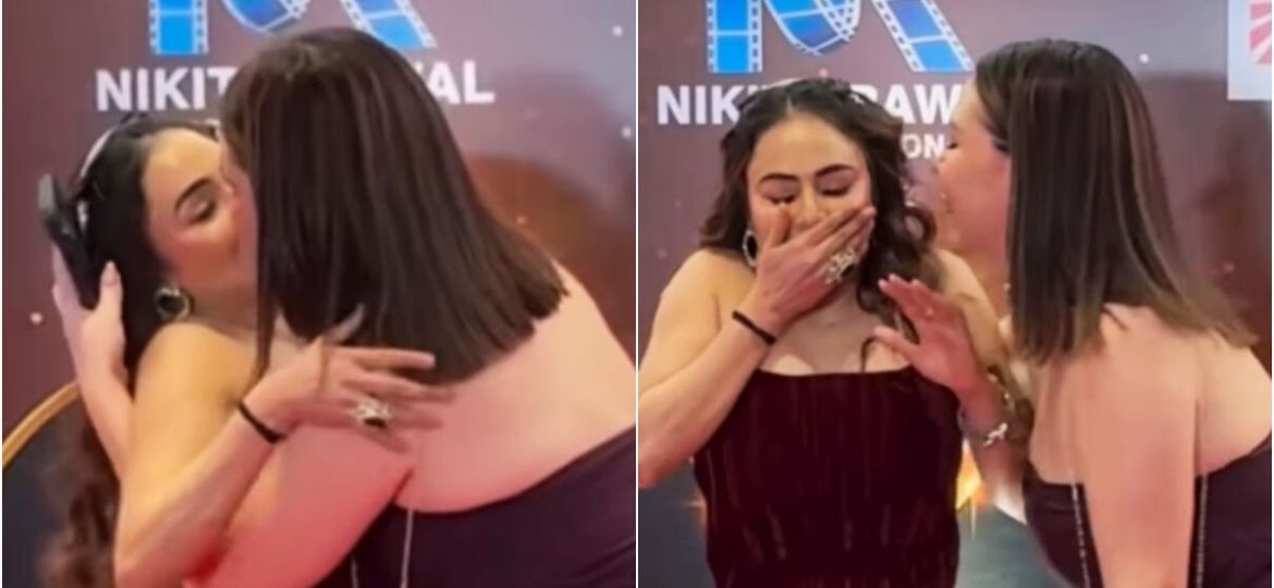Nikita-Rawal-recibe-un-beso-no-consensuado-durante-una-alfombra-roja-en-Mumbai